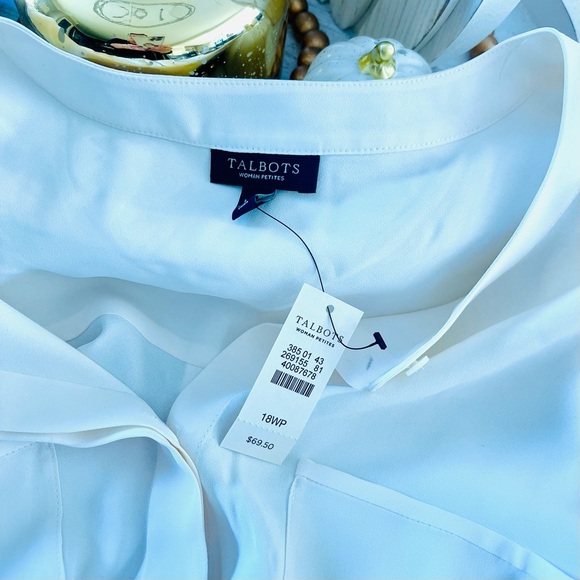 TALBOTS Short Sleeve Lightweight V Neck Front Pocket Blouse Top Cream Ivory 18P - Picture 6 of 10